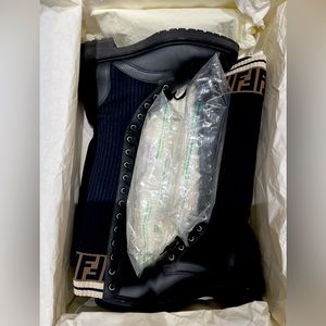 Fendi Rockoko Combat Boots in Black Knee High